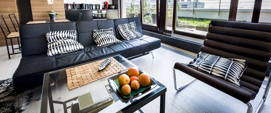 Glass table top in lounge area